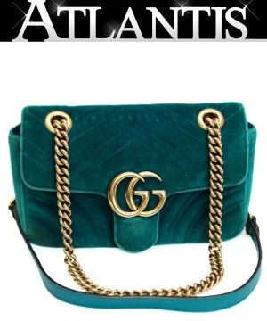 Gucci GG Marmont Shoulder Bag Velour Velvet Green